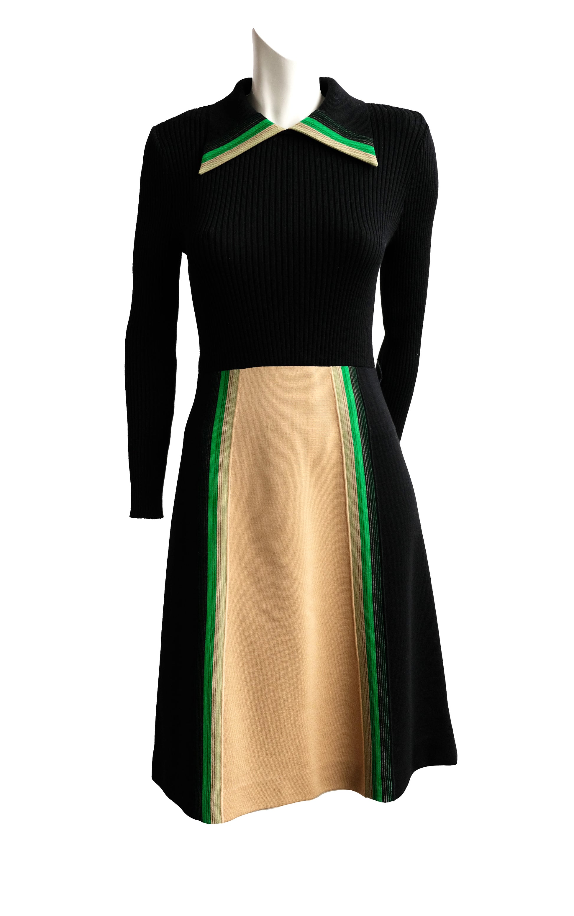 1970s Vintage Italian Ribbed Knit Dress, Small