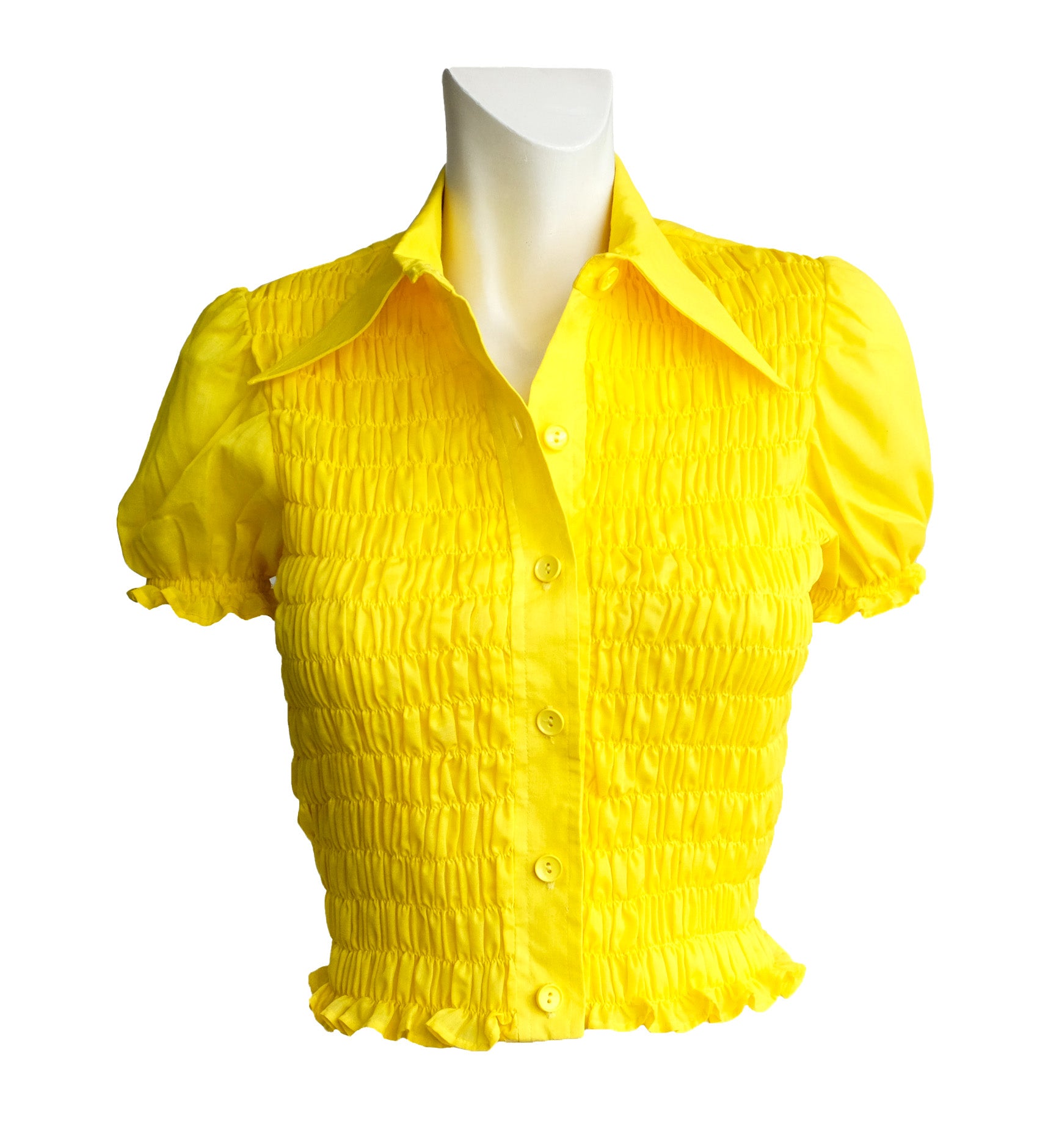 1970s vintage yellow smocked blouse
