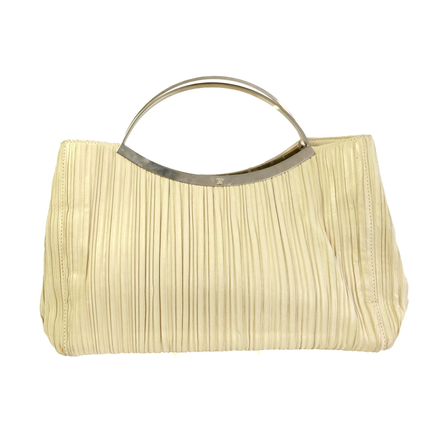 1990s Vintage Versace Handbag in Pleated Cream Leather