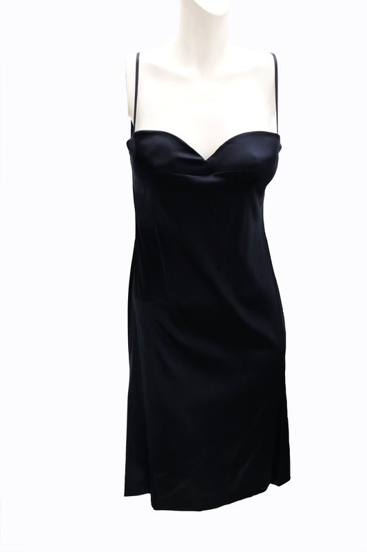 Alberta Ferretti Vintage Slip Dress in Midnight Blue Silk Satin, UK10