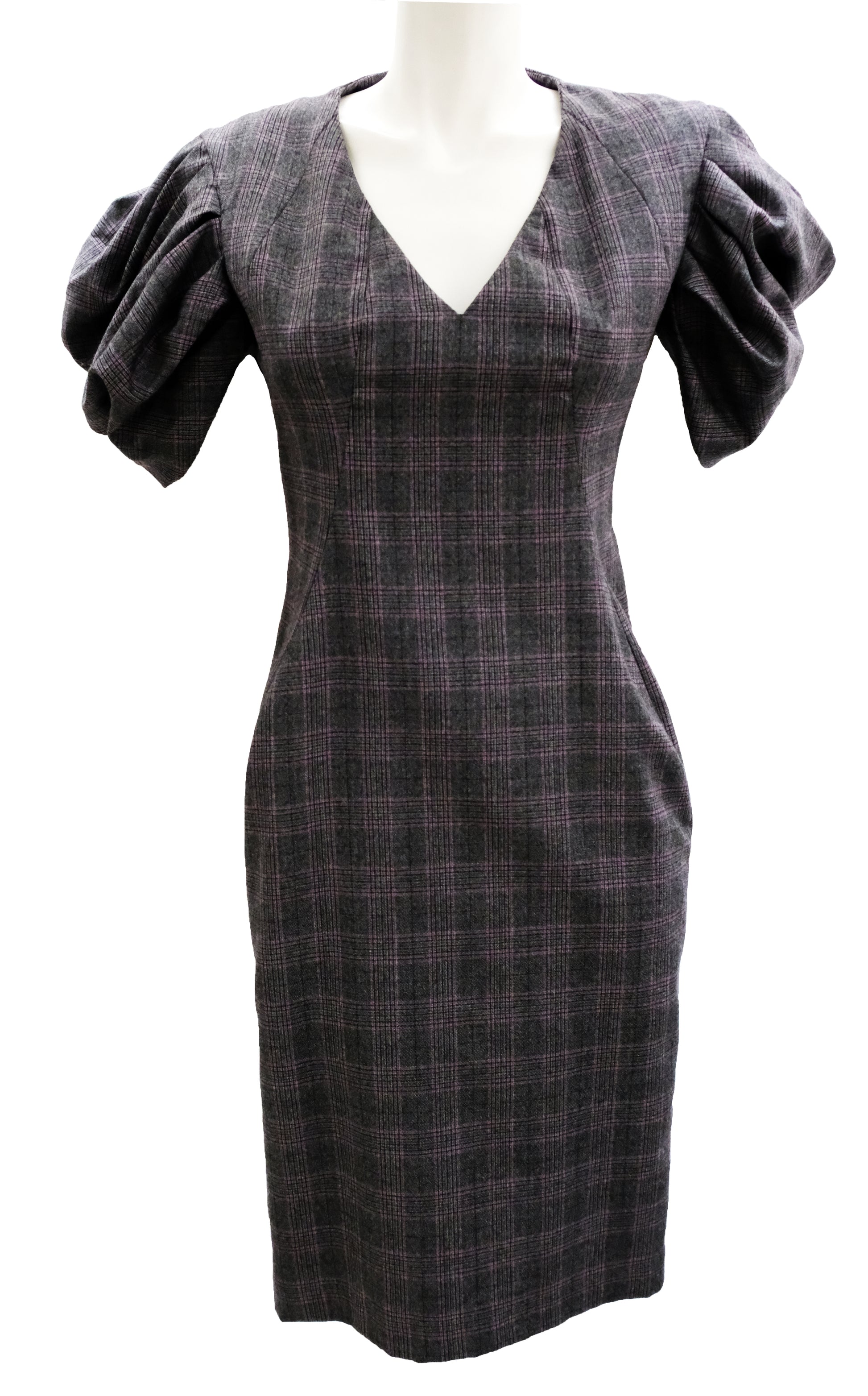 Alexander McQueen Prince of Wales Check Dress with Puffed Sleeves, UK10