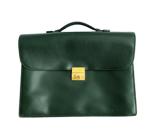 Bottega Veneta Vintage Briefcase in Embossed Green Leather