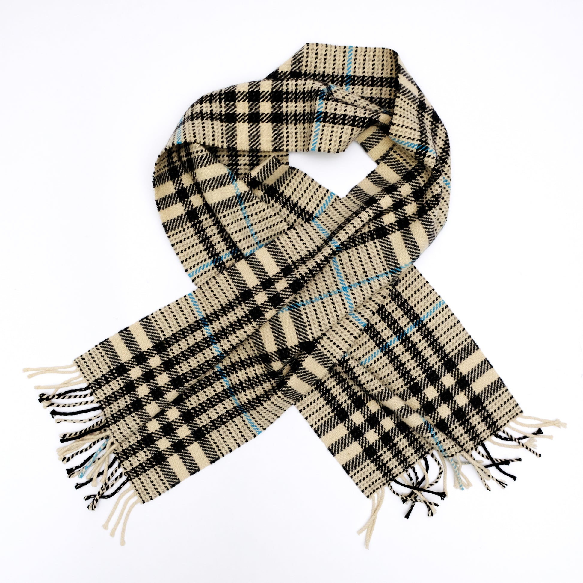 Burberry Scarf in White Black & Blue Check Wool