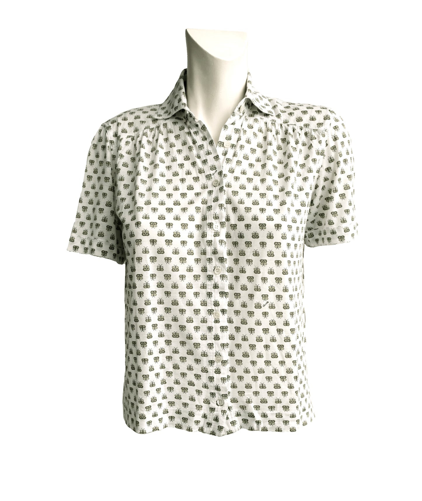 Celine 1980s Vintage Short Sleeved Shirt with Butterfly Motif, S-M