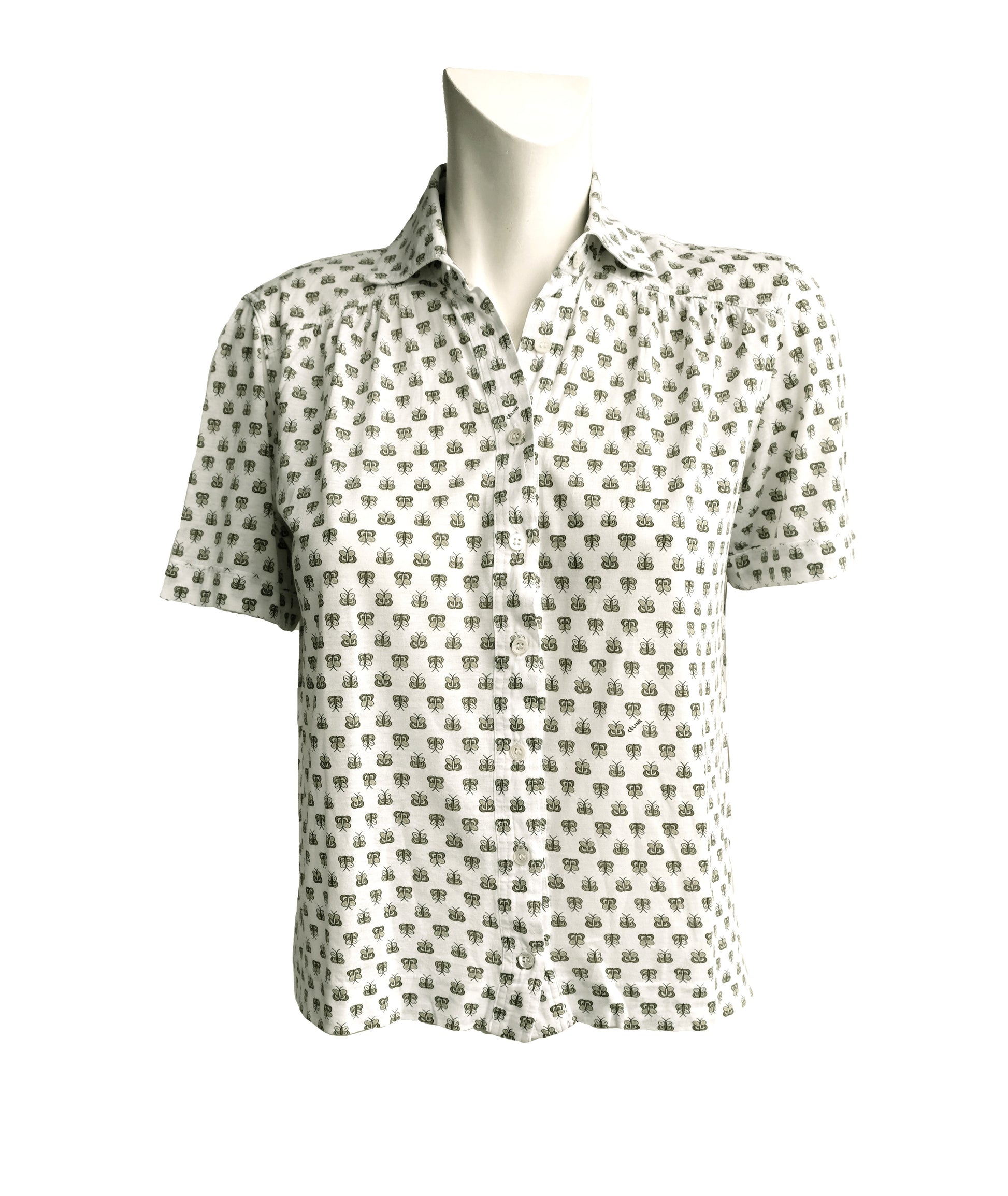 Celine 1980s Vintage Short Sleeved Shirt with Butterfly Motif, S-M