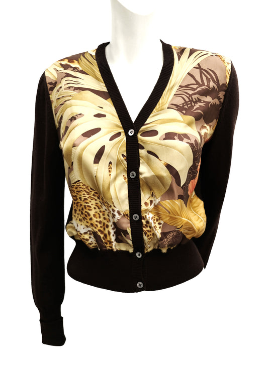 Salvatore Ferragamo Vintage Cardigan with Jungle Printed Silk Front, UK10