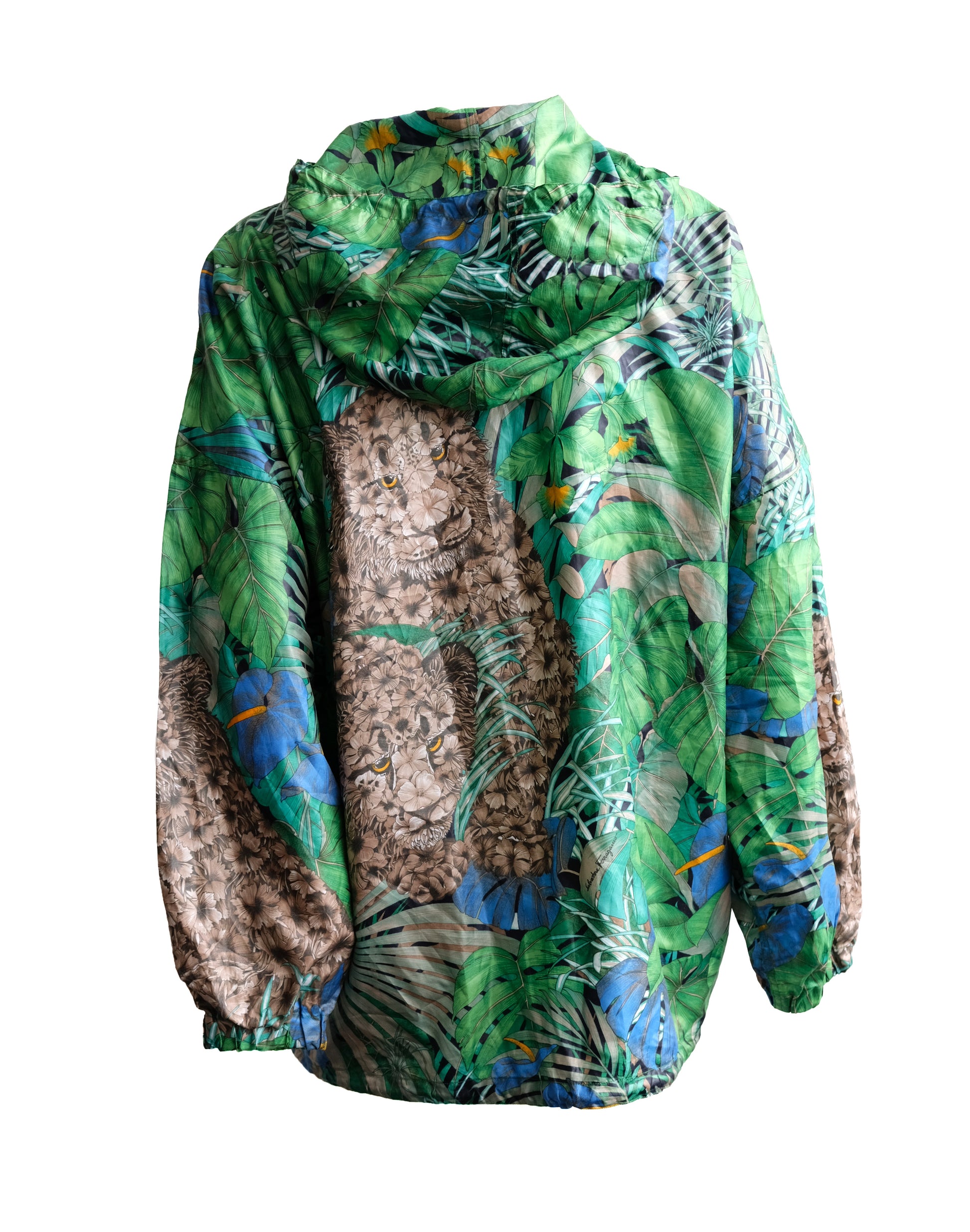 Salvatore Ferragamo Vintage Hooded Blouson Jacket in Green Jungle Print, M-L
