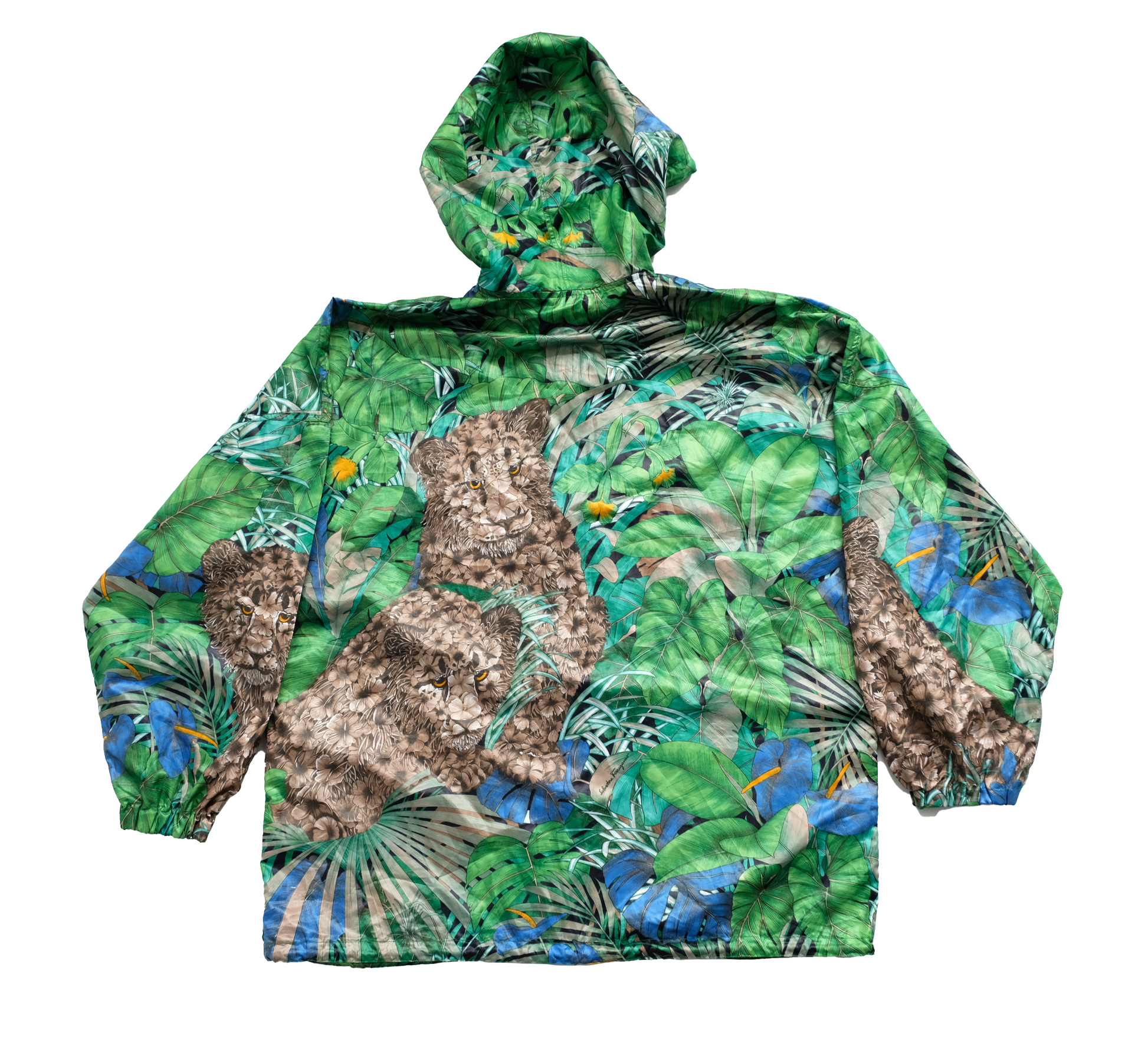 Salvatore Ferragamo Vintage Hooded Blouson Jacket in Green Jungle Print, M-L