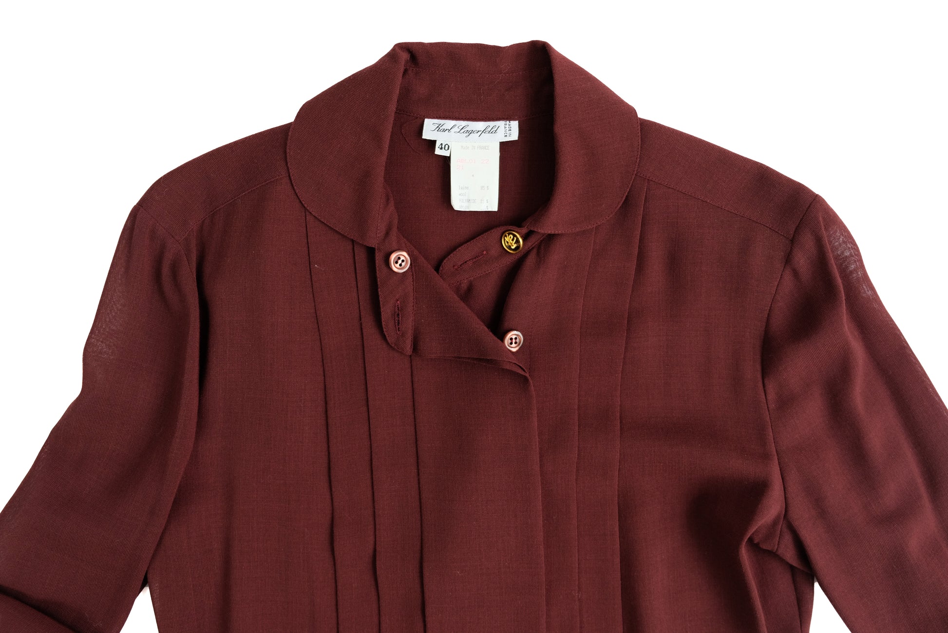 Karl Lagerfeld Vintage Burgundy Pleated Blouse, UK10