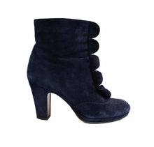 Chie Mihara Ankle Boots in Navy Suede with Scalloped Detail, EU37
