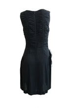 Vintage Ruched Cocktail Dress in Black Crepe with Appliqué Detail, UK8-10