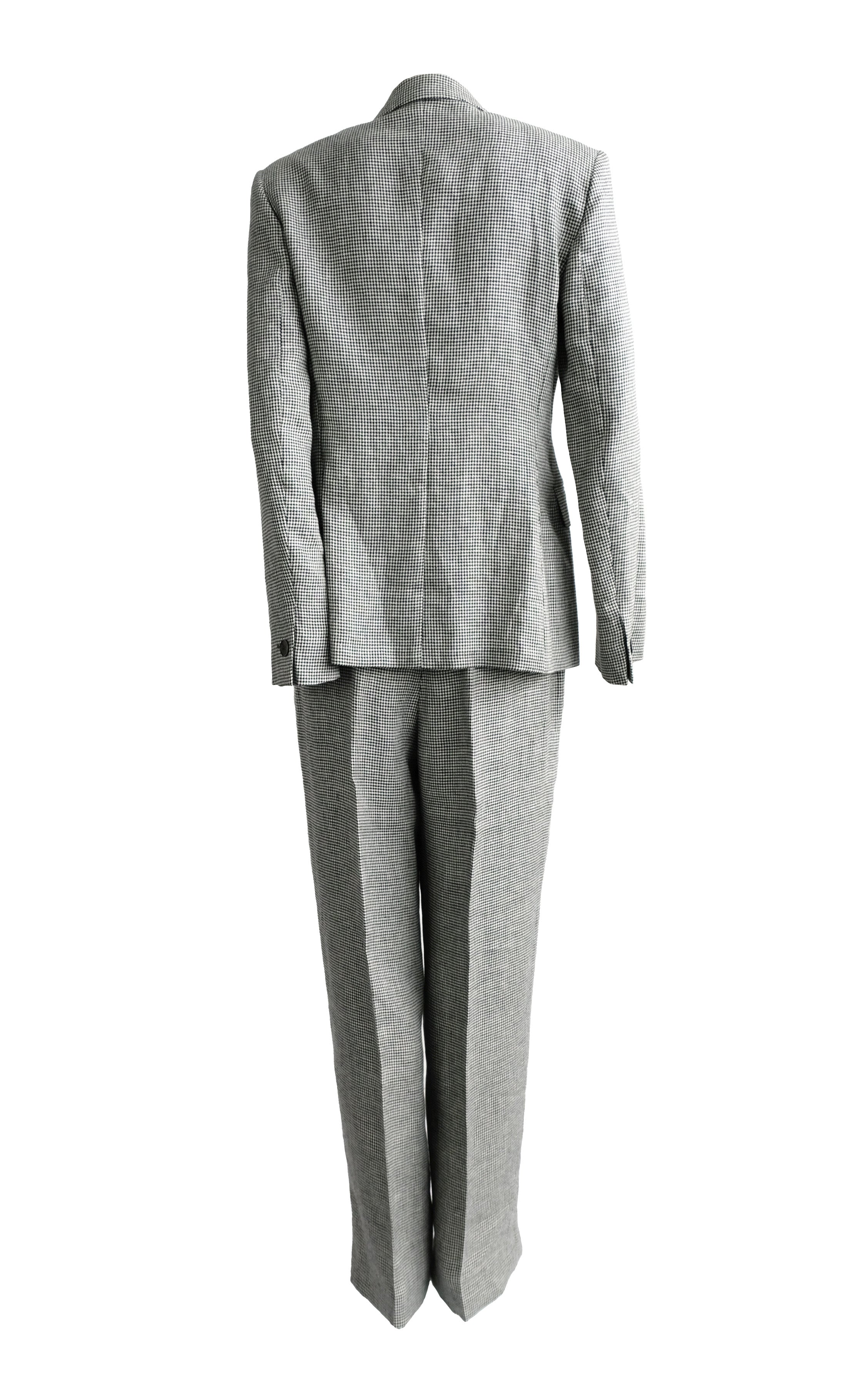 Max Mara Trouser Suit in Fine Houndstooth Linen UK12 Menage Modern Vintage