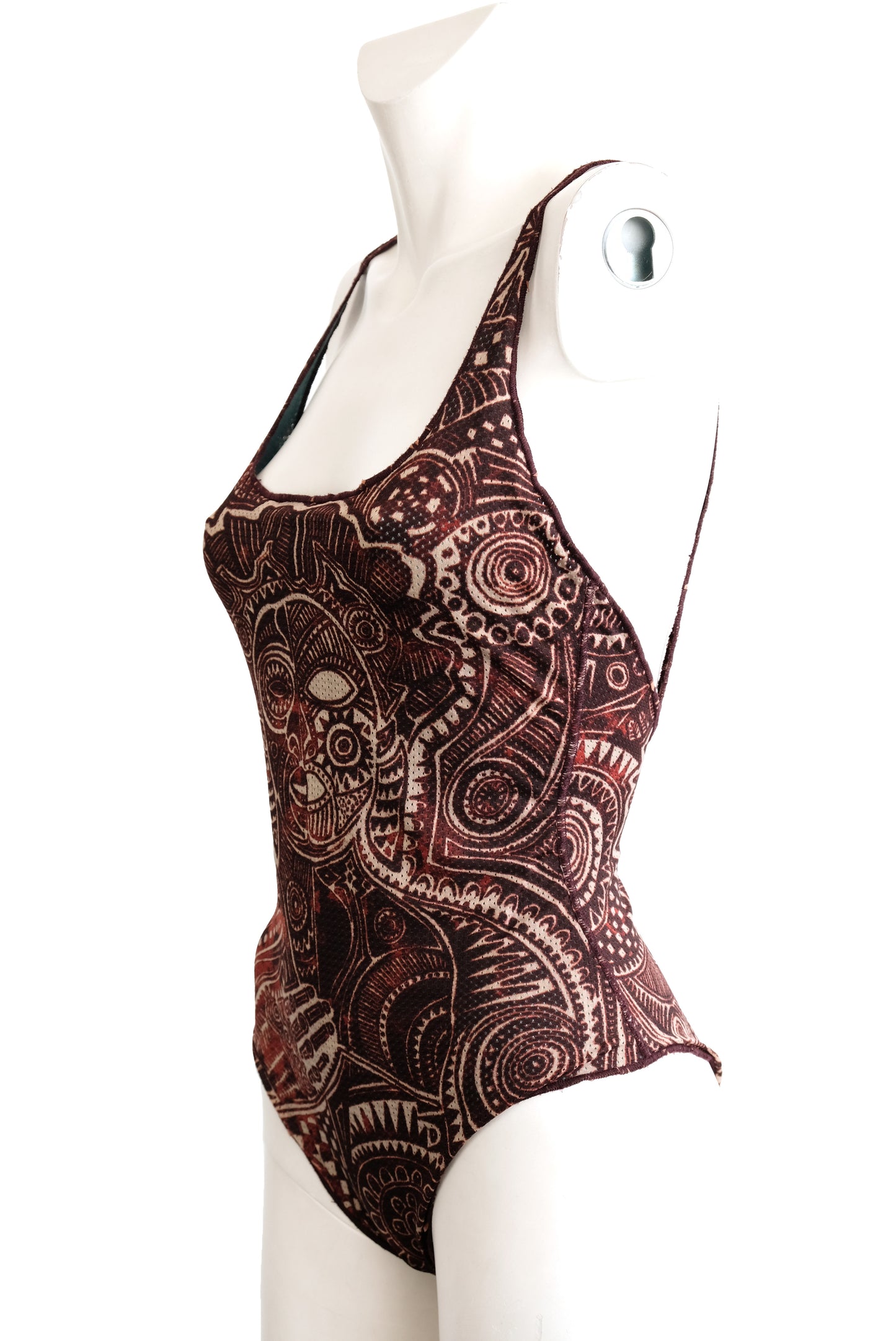 Jean Paul Gaultier Maille Vintage Swimsuit / Body in Tribal Tattoo Print, M-L