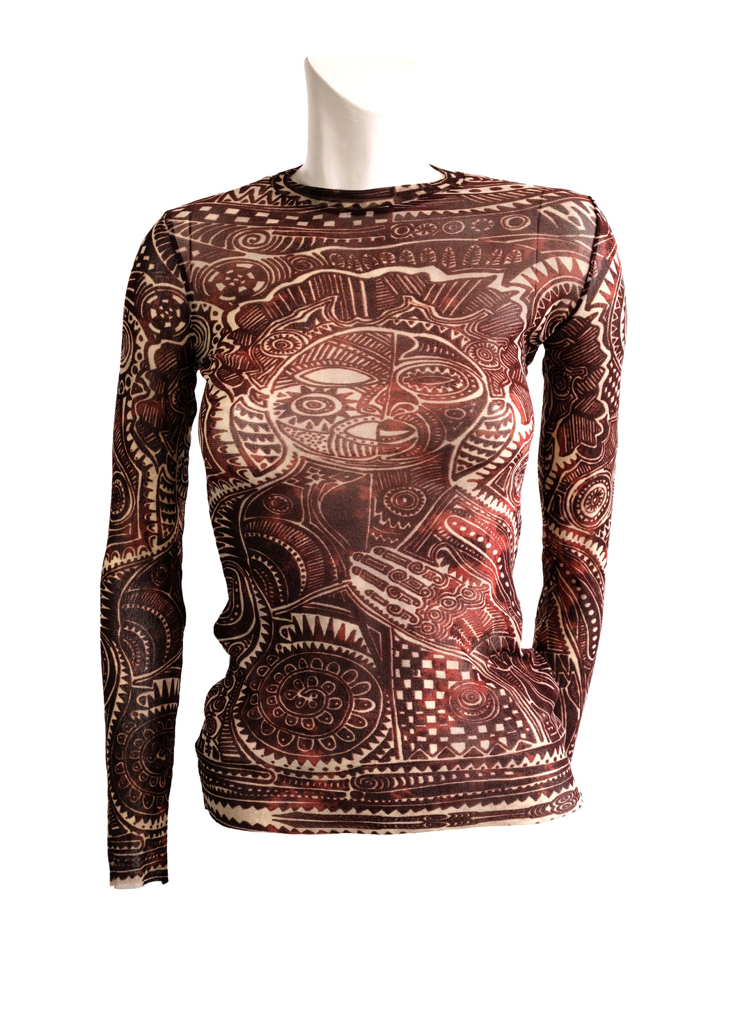 Jean Paul Gaultier Maille Vintage Mesh Top in Tribal Tattoo Print, S-M