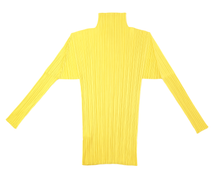 Issey Miyake Lemon Yellow Plissé Funnel Neck Top and Maxi Skirt Set, M