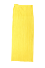 Issey Miyake Lemon Yellow Plissé Funnel Neck Top and Maxi Skirt Set, M