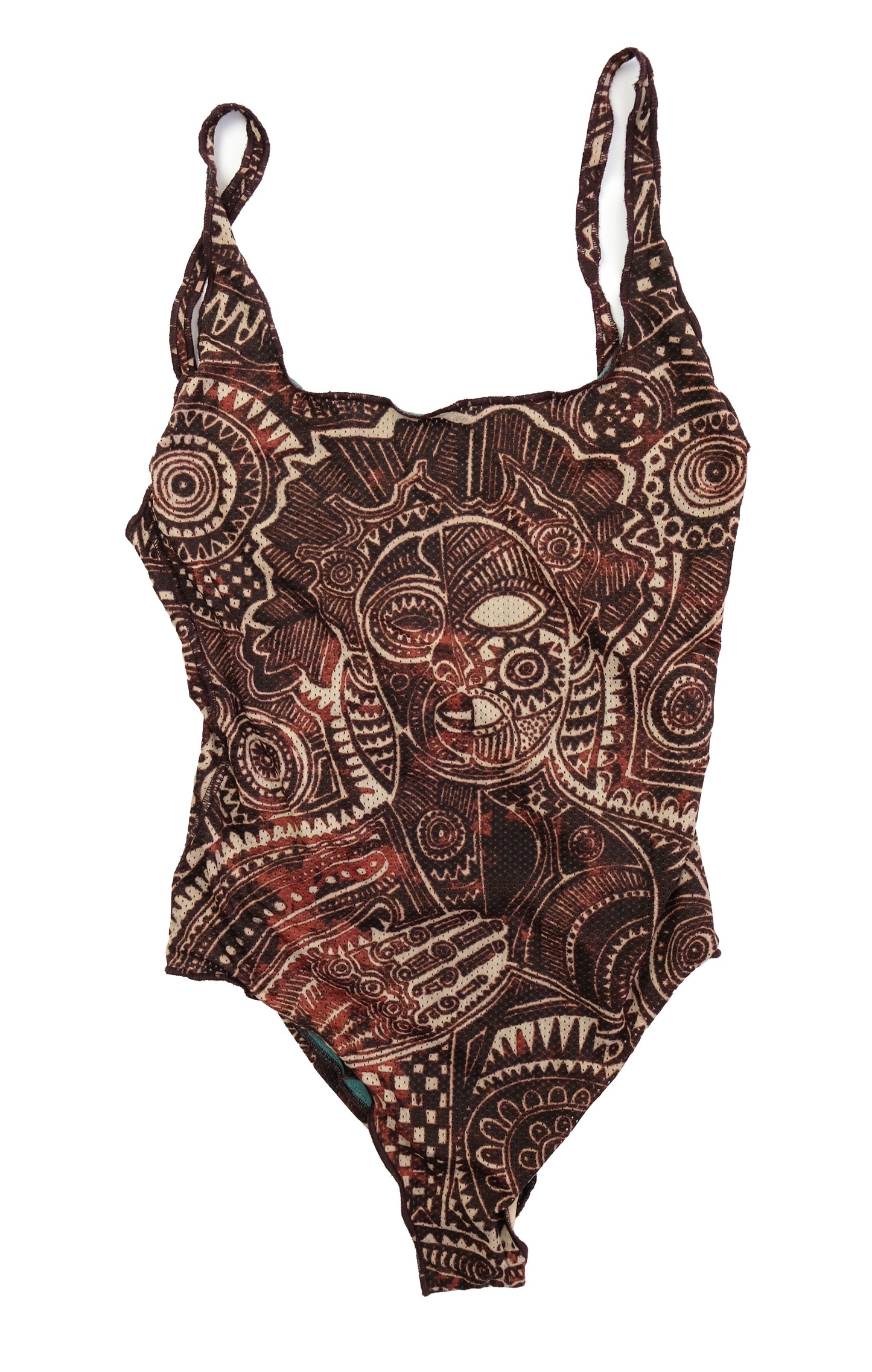 Jean Paul Gaultier Maille Vintage Swimsuit / Body in Tribal Tattoo Print, M-L