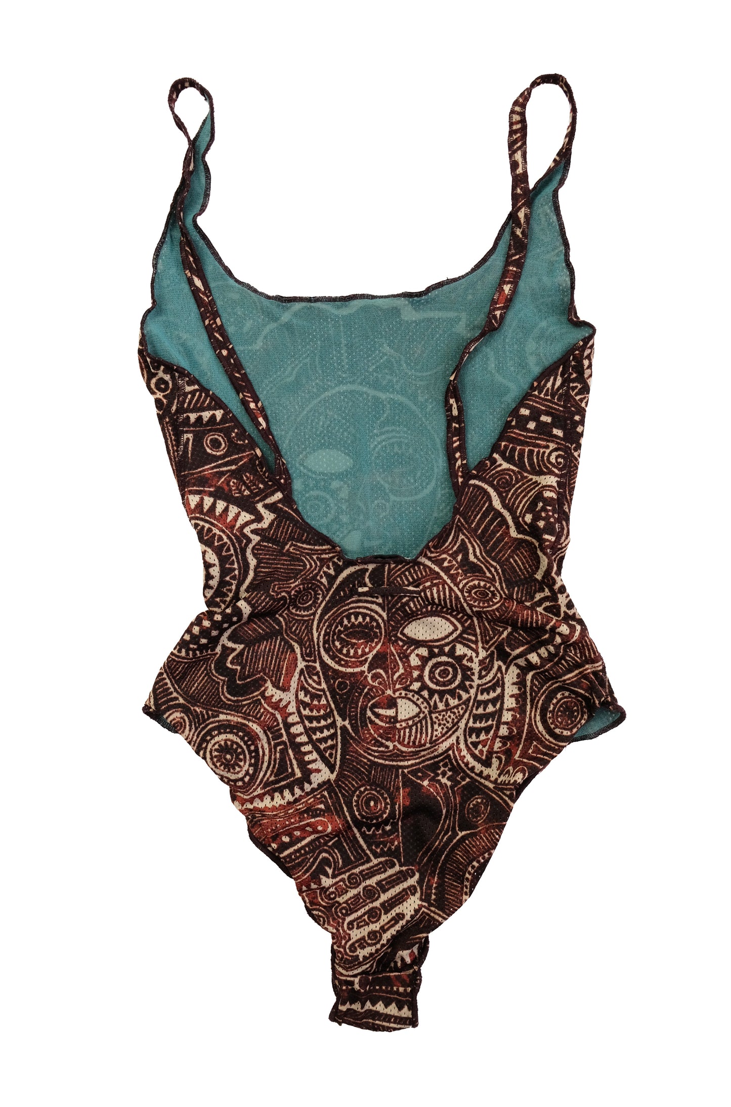 Jean Paul Gaultier Maille Vintage Swimsuit / Body in Tribal Tattoo Print, M-L