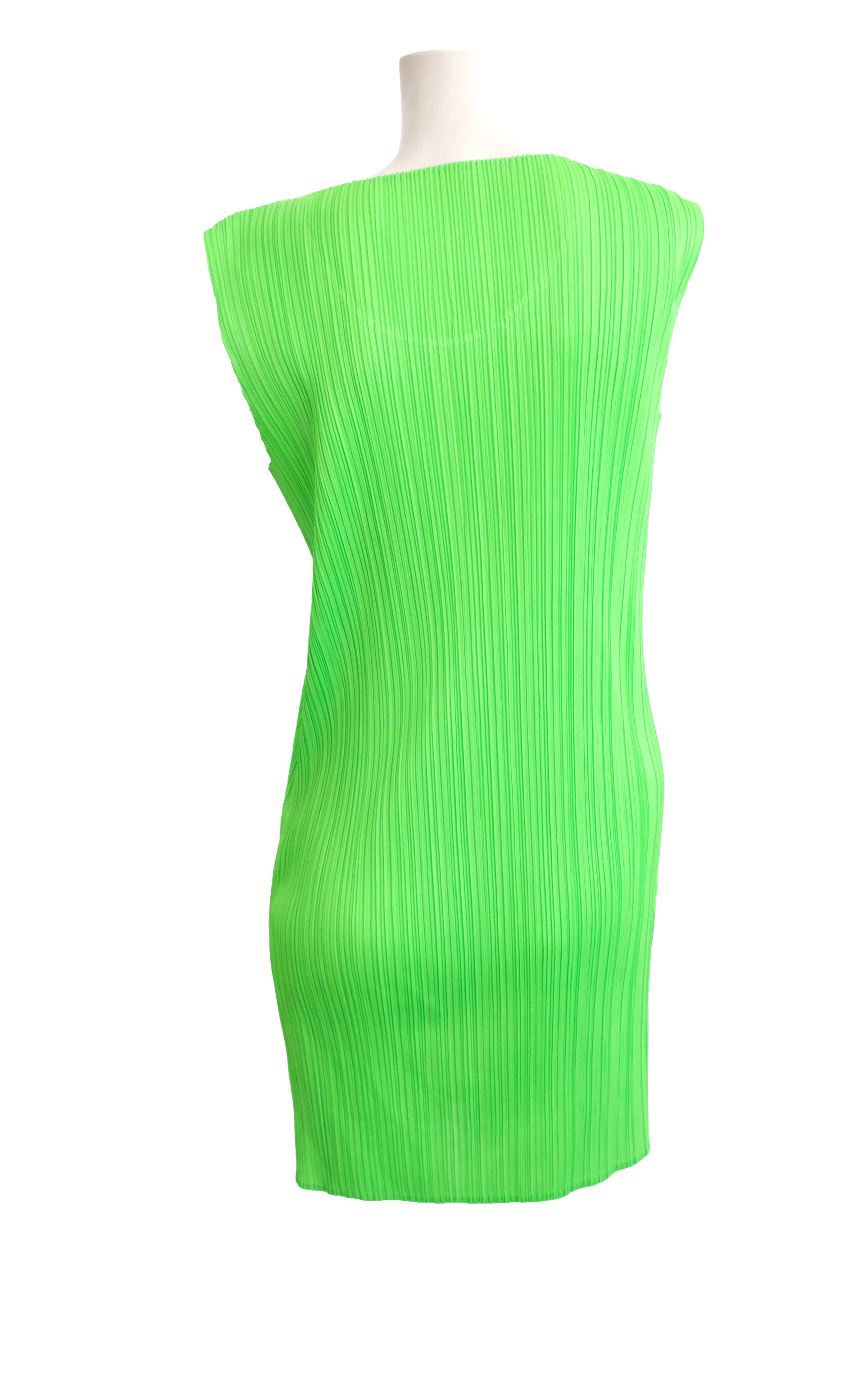 Issey Miyake Lime Green Plissé Sleeveless Tunic, M