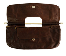 Marni Brown Leather Envelope Handbag with Gold Tone Bar Handle, M-L