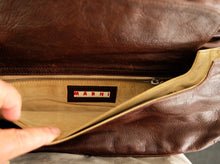 Marni Brown Leather Envelope Handbag with Gold Tone Bar Handle, M-L