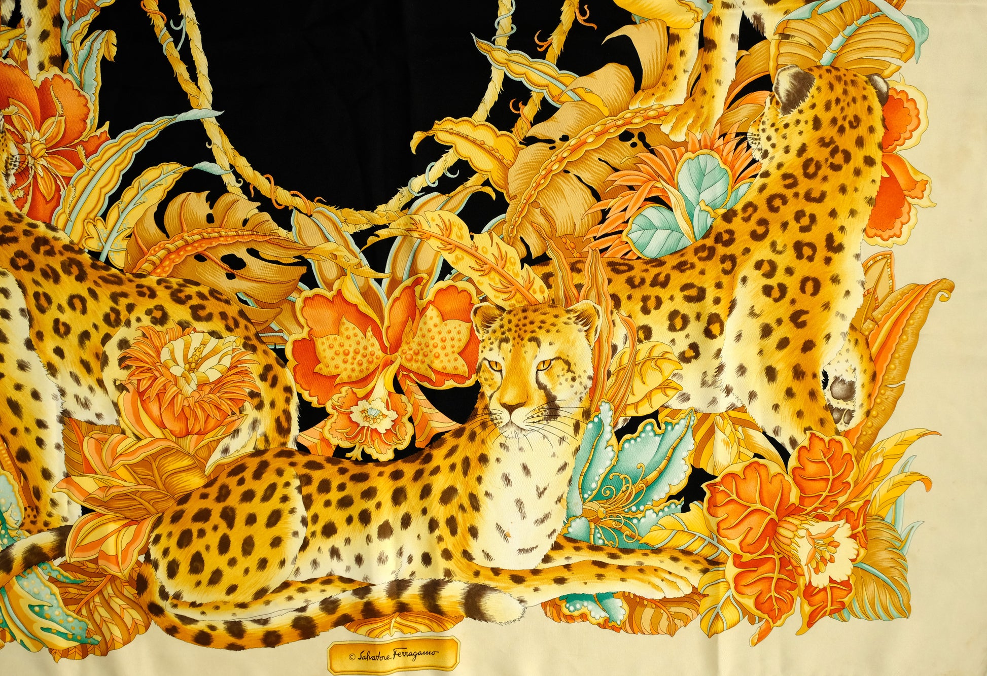 Salvatore Ferragamo Vintage Leopard Print Silk Scarf