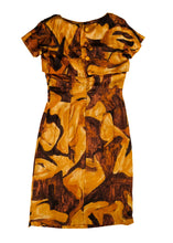 Jerimain 1960s Vintage Dress in Brown Abstract Print Silk, UK8-10