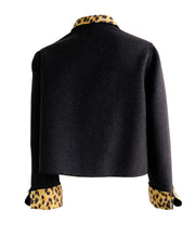 Valentino Reversible Jacket in Black Wool with Leopard Print, UK10-12