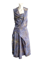 Vivienne Westwood Sleeveless Drape Dress in Blue and Gold Damask Print, UK12