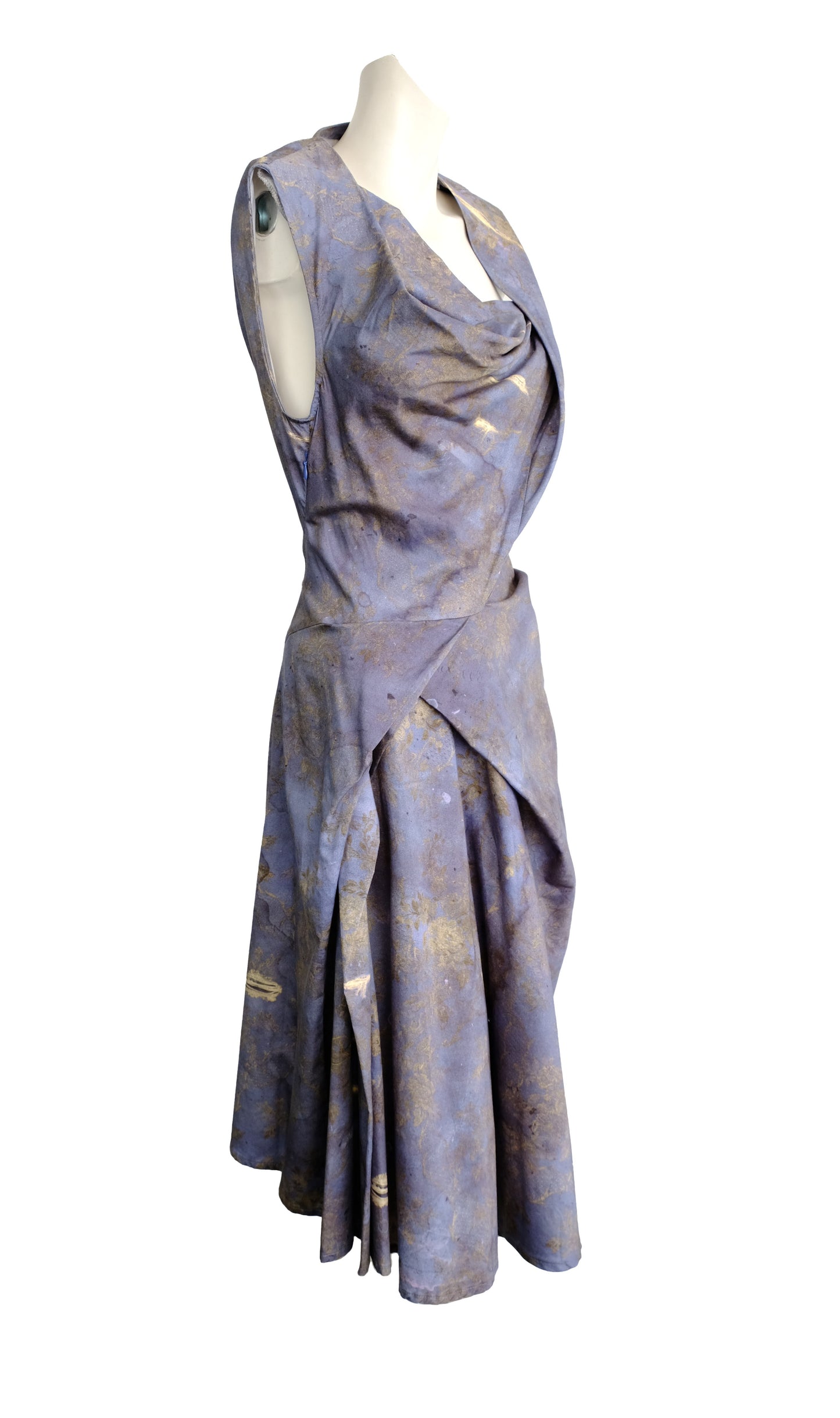 Vivienne Westwood Sleeveless Drape Dress in Blue and Gold Damask Print, UK12