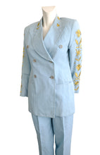 Vintage Dolce & Gabbana Double Breasted Linen Trouser Suit with Gold Embroidery, UK10-12