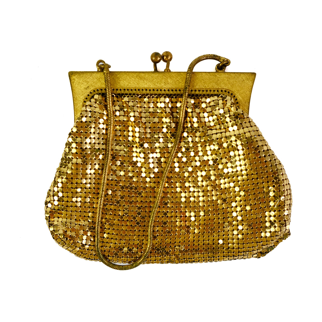 1960s Vintage Gold Chain Mail Evening Bag, Small