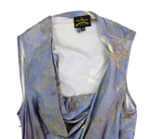 Vivienne Westwood Sleeveless Drape Dress in Blue and Gold Damask Print, UK12