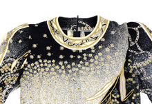 Leonard Paris Vintage Top in Black, White and Gold Silk, UK10