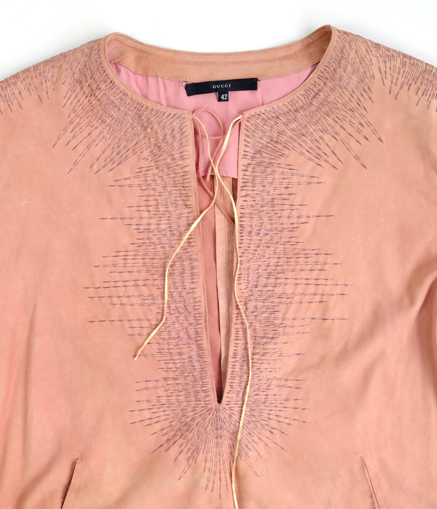 Gucci Vintage Tunic Top in Pale Pink Suede, Embroidered, UK8-10