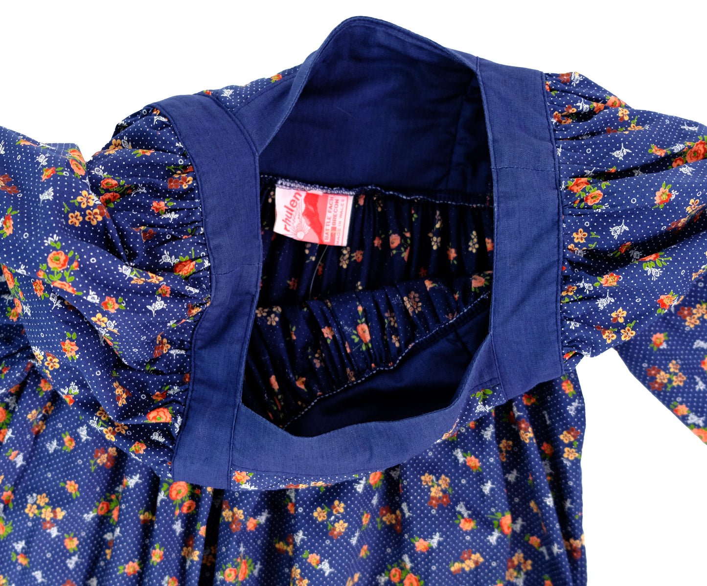 1970s Vintage Navy Floral Smock Dress, Made in Wales, UK10