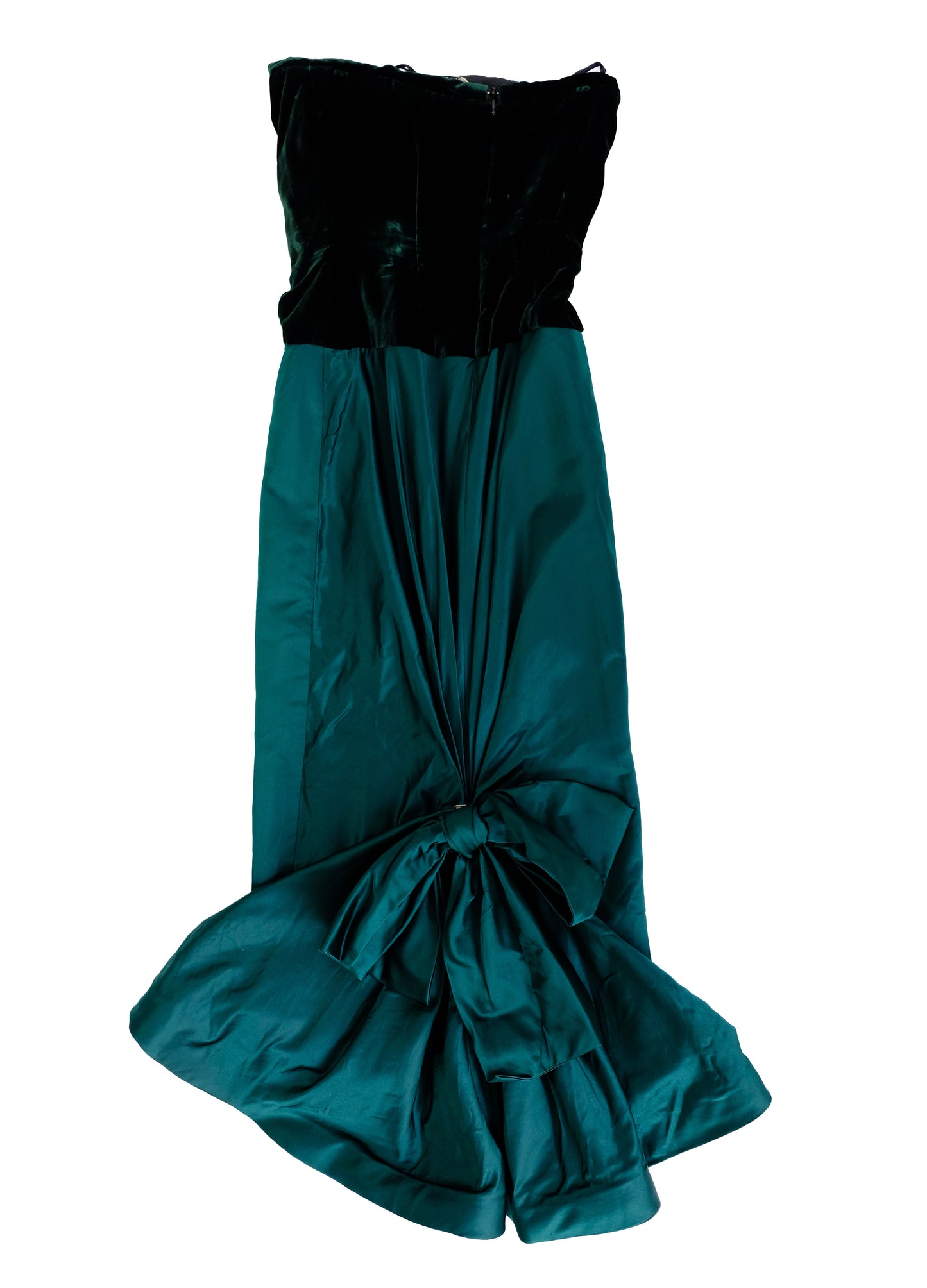 Bill Blass Evening Dress in Green Velvet & Silk, UK8