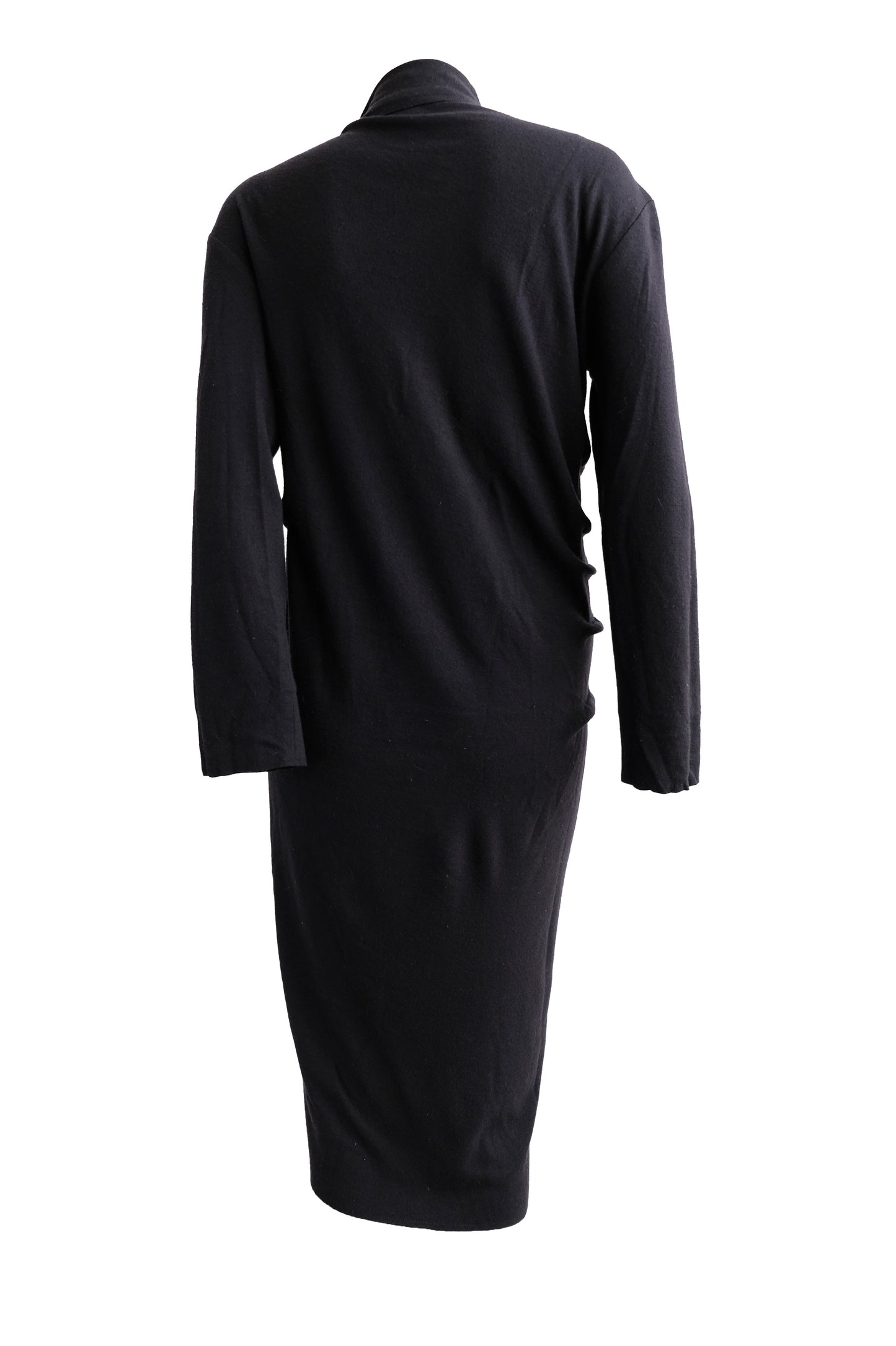 Lanvin Hiver 2009 Asymmetric Ruffle Zip Dress in Black Wool & Cashmere, UK12