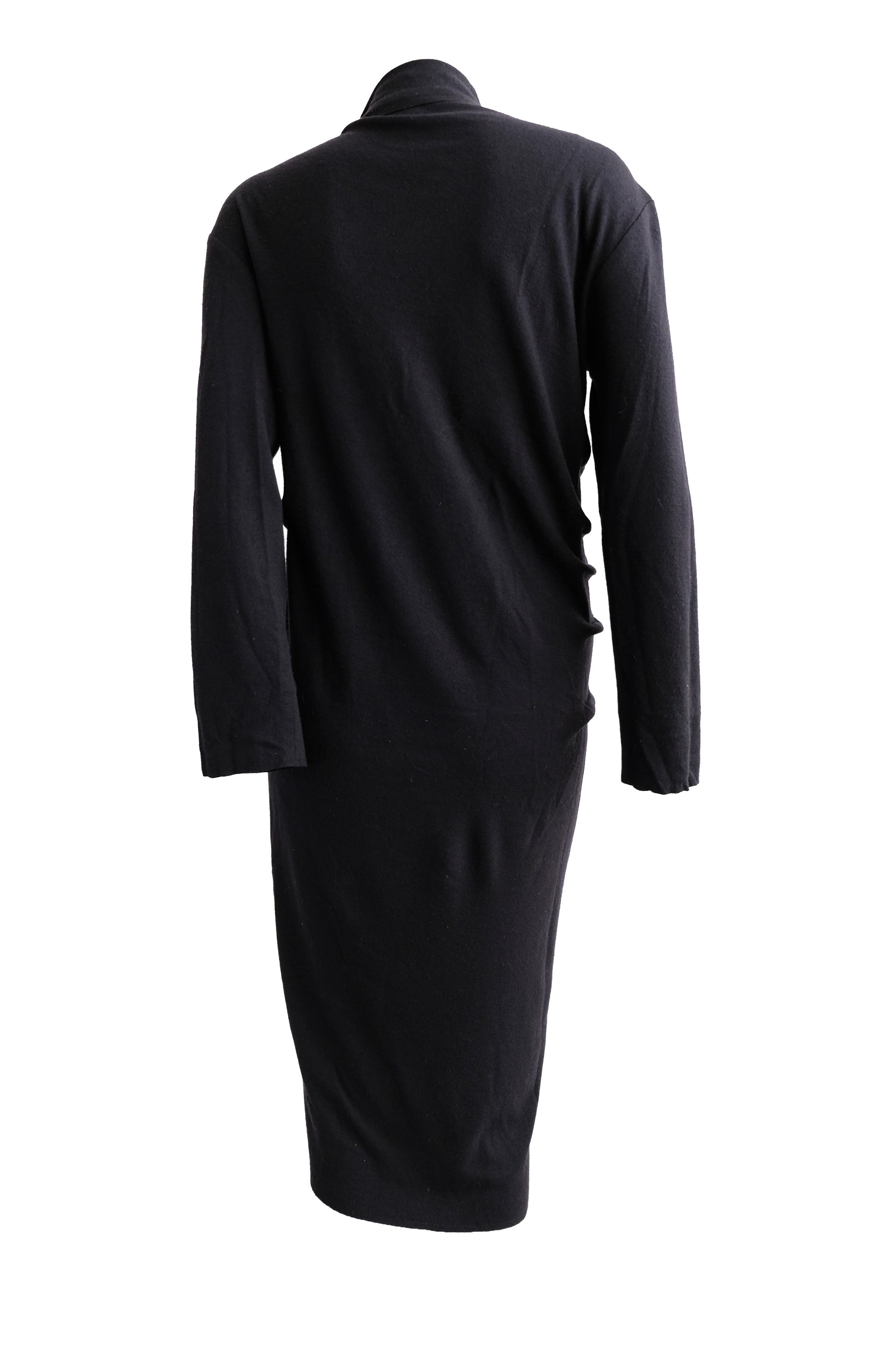 Lanvin Hiver 2009 Asymmetric Ruffle Zip Dress in Black Wool & Cashmere, UK12