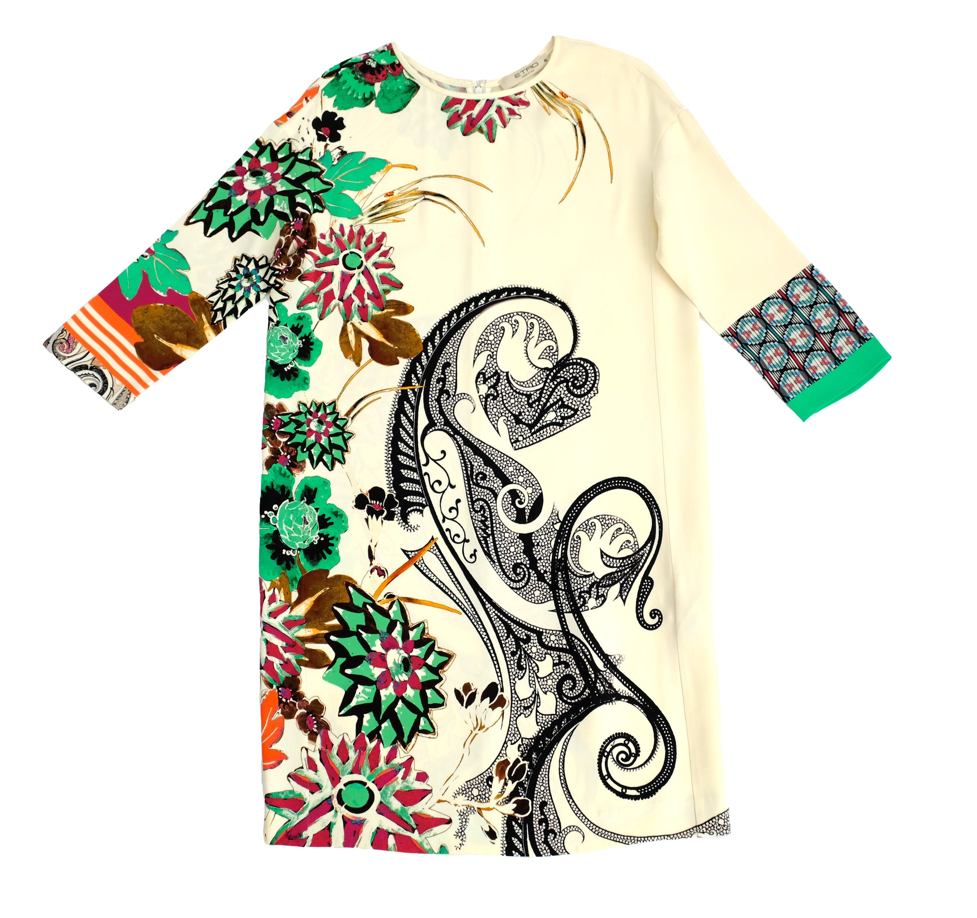 Etro Cream Shift Dress with Multicoloured Print, UK10