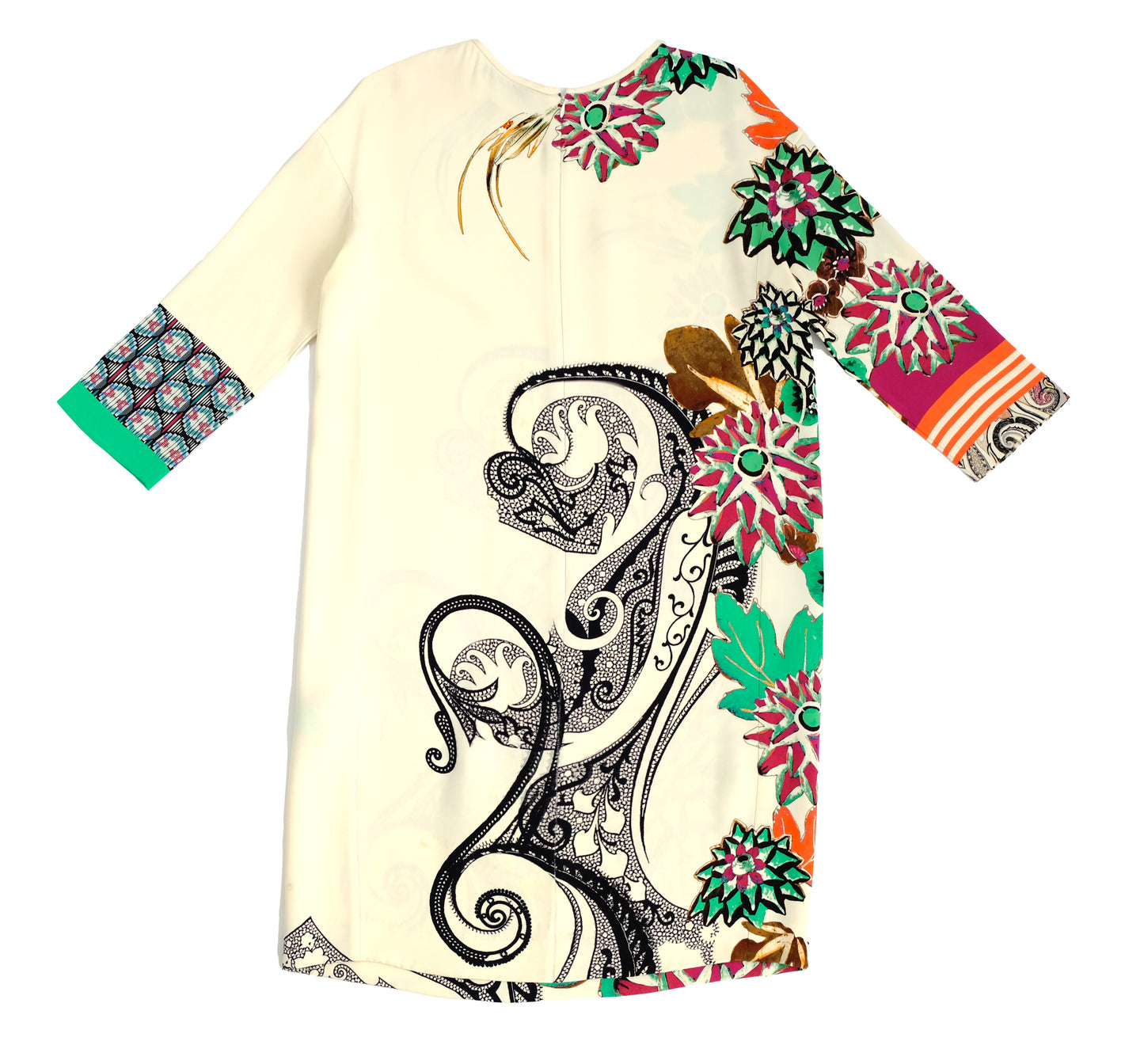 Etro Cream Shift Dress with Multicoloured Print, UK10