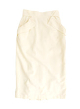 Vintage Midi Pencil Skirt in Cream Wool with Back Pleats, UK8-10