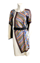 Dries van Noten White & Multicoloured Belted Shift Dress, UK10-12