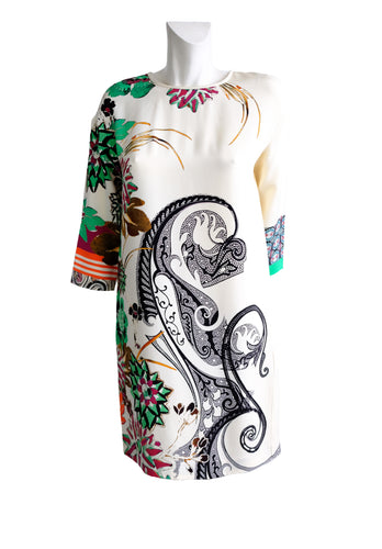Etro Cream Shift Dress with Multicoloured Print, UK10