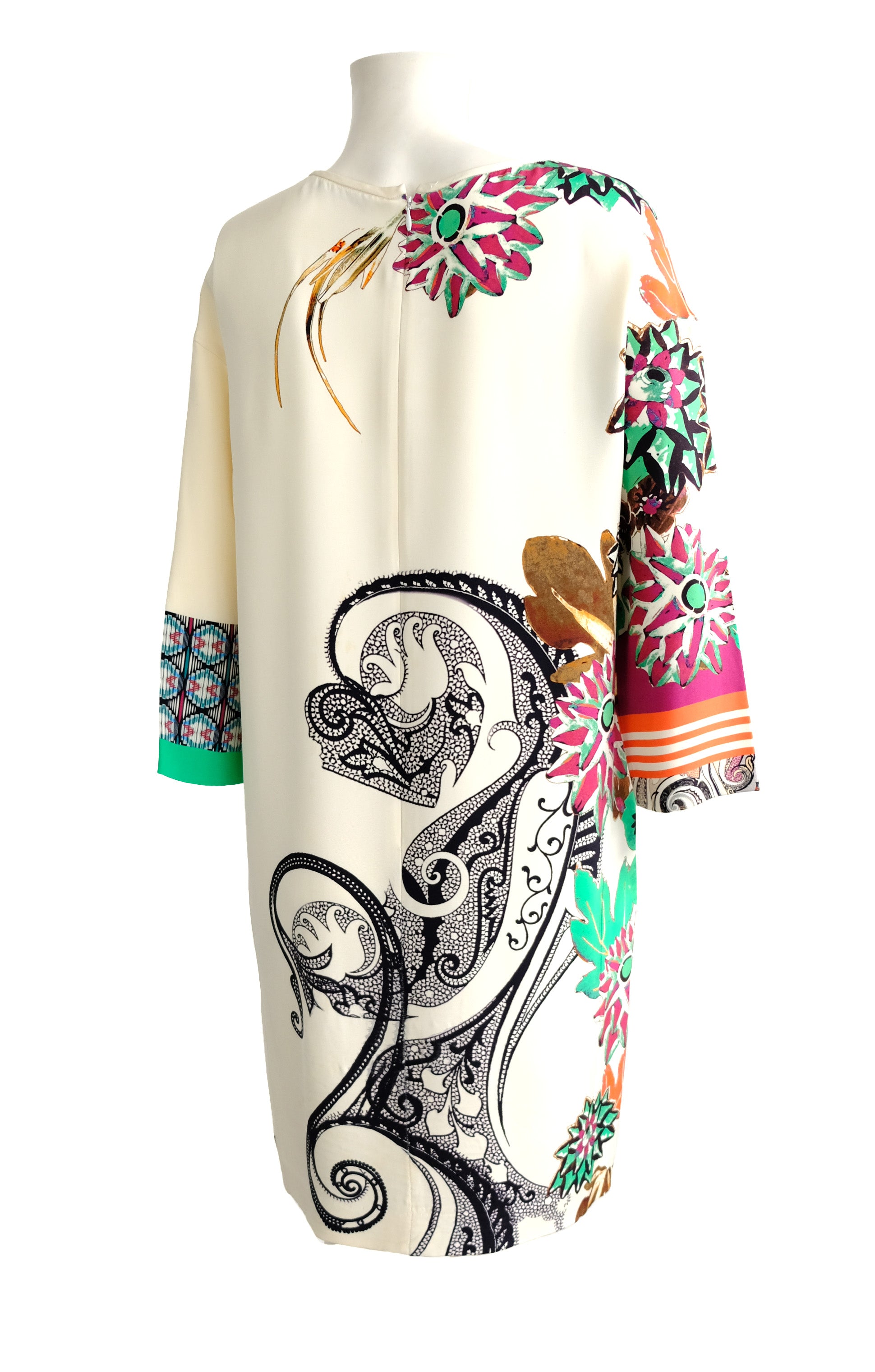 Etro Cream Shift Dress with Multicoloured Print, UK10