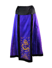 Antique 19th Century Maxi Skirt in Purple Chinese Silk with Gold Embroidery