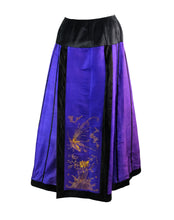Antique 19th Century Maxi Skirt in Purple Chinese Silk with Gold Embroidery