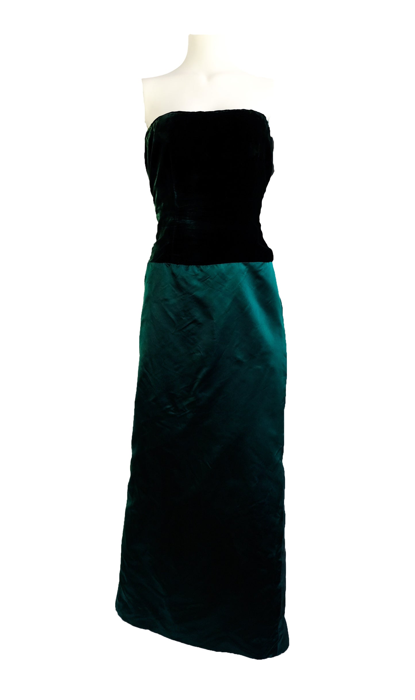 Bill Blass Evening Dress in Green Velvet & Silk, UK8