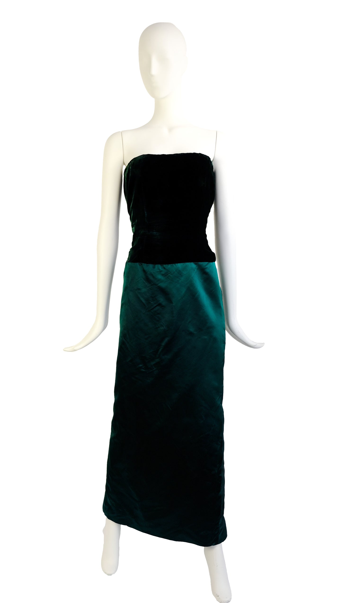 Bill Blass Evening Dress in Green Velvet & Silk, UK8