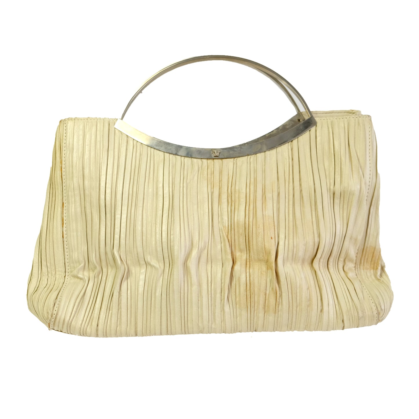 1990s Vintage Versace Handbag in Pleated Cream Leather